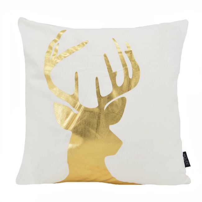Sierkussen Deer/Hert - Wit/Goud | 45 x 45 cm | Katoen/Polyester