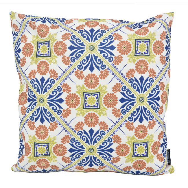 Sierkussen Mozaiek Oranje/Blauw - Outdoor | 45 x 45 cm | Katoen/Polyester