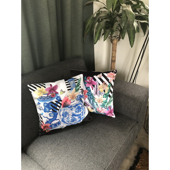 Sierkussen Velvet Graphic Flowers | 45 x 45 cm | Velvet/Polyester