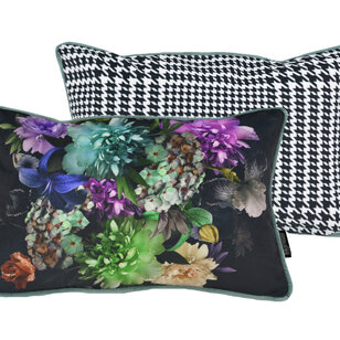 Sierkussen Velvet Pied-De-Poule Flower | 30 x 50 cm | Polyester