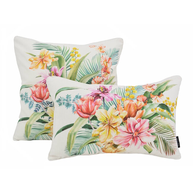 Sierkussen Colorful Flowers Wit | 30 x 50 cm | Katoen