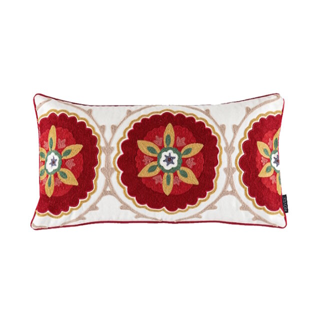 Sierkussen Red Flower Aztec Long | 40 x 60 cm | Katoen/Linnen