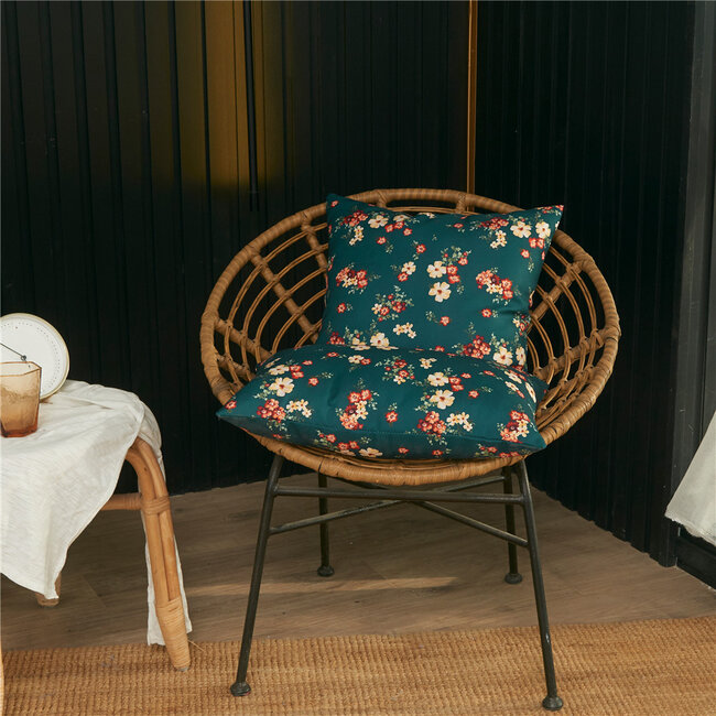 Mae Bloom Petrol - Outdoor | 45 x 45 cm |  Kussenhoes |  Katoen