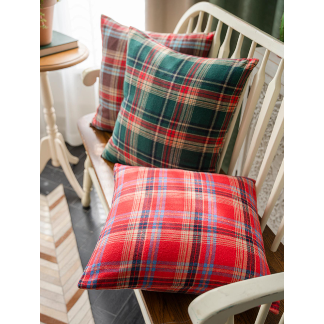 Weihnachten Tartan Rot Kissenbezug | 45x45 cm | Viskose/Polyester