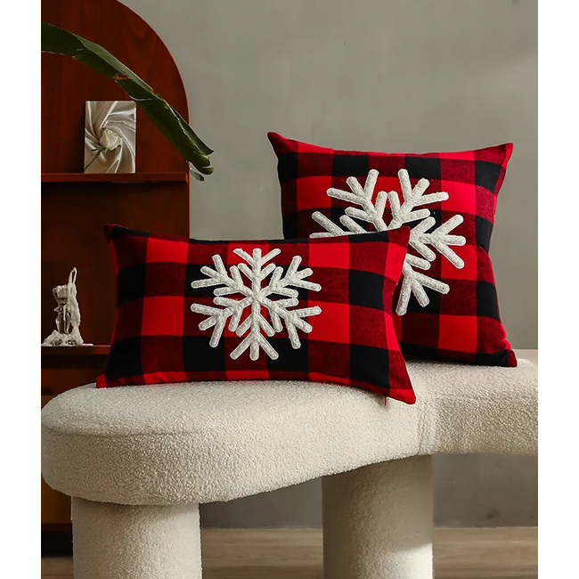 SNOW Weihnachten Karo Kissenbezug | 30x50 cm | Baumwolle