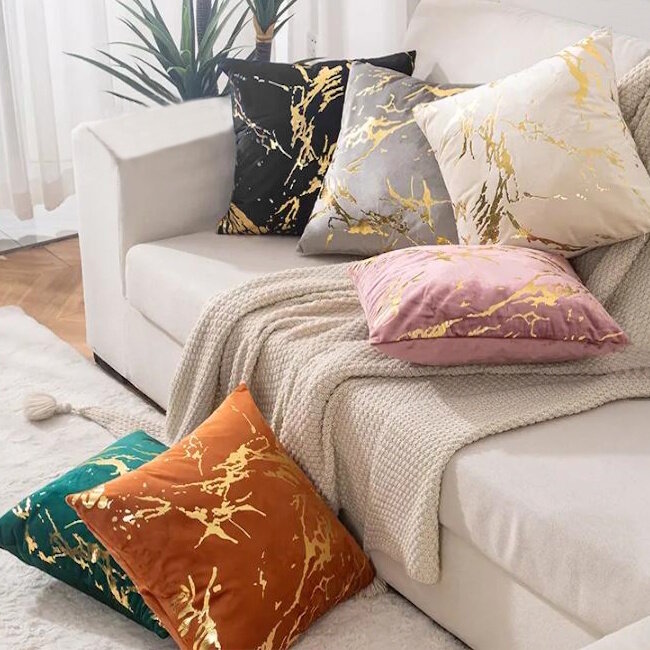 Metallic Marble Cream Kussenhoes | 45x45 cm | Velvet/Polyester