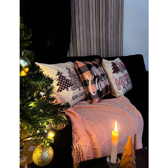 Sierkussen Merry Christmas - Pink #4 | 45 x 45 cm | Katoen/Linnen