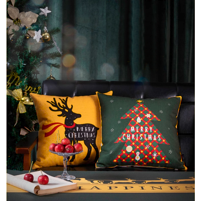 Farbe Weihnachtsbaum Kissenbezug | 45x45 cm | Baumwolle/Leinen