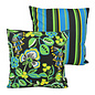 Flower/Stripe - Outdoor Schwarz Kissenbezug | 45x45 cm | Baumwolle