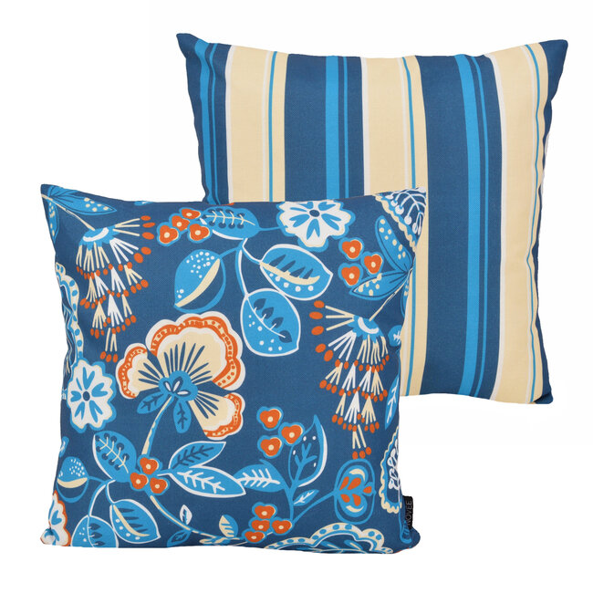 Sierkussen Flower / Stripe - Petrol Outdoor | 45 x 45 cm | Katoen