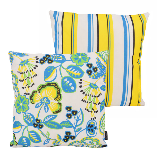 Sierkussen Flower / Stripe - Geel Outdoor | 45 x 45 cm | Katoen