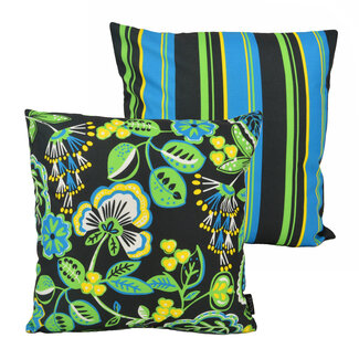 NOVÉE Sierkussen Flower / Stripe - Zwart Outdoor | 45 x 45 cm | Katoen