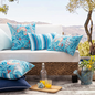 Flower/Stripe - Blauw Outdoor Kussenhoes | 45x45 cm | Katoen