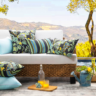 Flower/Stripe - Zwart Outdoor Kussenhoes | 45x45 cm | Katoen