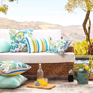 Flower/Stripe - Outdoor Gelb Kissenbezug | 45x45 cm | Baumwolle