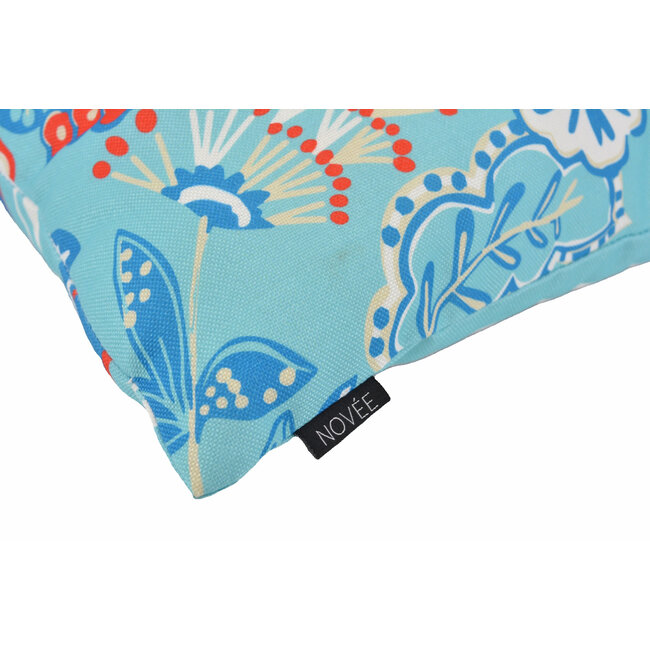 Flower/Stripe - Blauw Outdoor Kussenhoes | 45x45 cm | Katoen