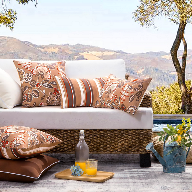 Sierkussen Flower / Stripe - Beige Outdoor | 45 x 45 cm | Katoen