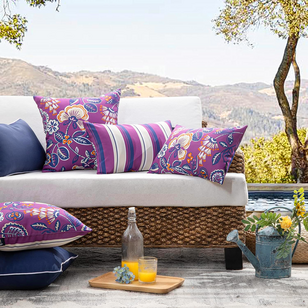 Flower/Stripe - Outdoor Lila Kissenbezug | 45x45 cm | Baumwolle