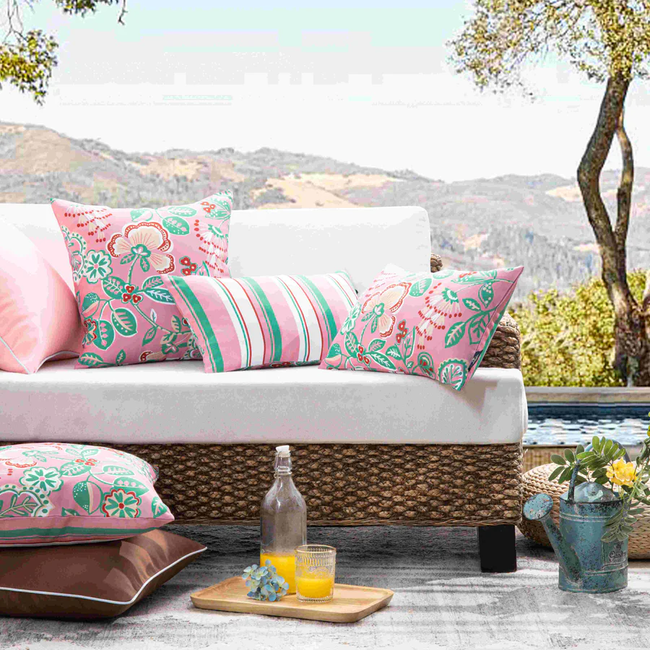 Flower/Stripe - Roze Outdoor Kussenhoes | 45x45 cm | Katoen