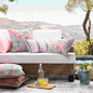 Flower/Stripe - Outdoor Rosa Kissenbezug | 45x45 cm | Baumwolle