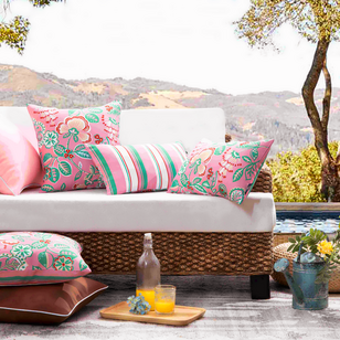 Sierkussen Flower / Stripe - Roze Outdoor | 45 x 45 cm | Katoen
