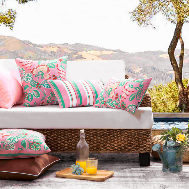 Sierkussen Flower / Stripe - Roze Outdoor | 45 x 45 cm | Katoen