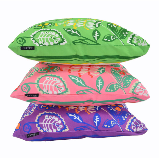 Flower/Stripe - Outdoor Grün Kissenbezug | 45x45 cm | Baumwolle