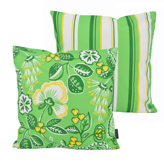 NOVÉE Flower/Stripe - Groen Outdoor Kussenhoes | 45x45 cm | Katoen