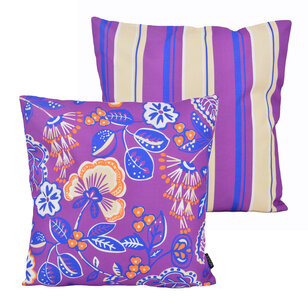 Flower/Stripe - Paars Outdoor Kussenhoes | 45x45 cm | Katoen