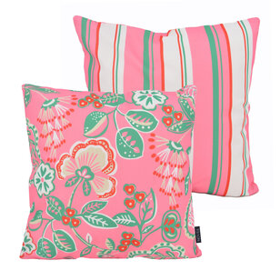 Flower/Stripe - Outdoor Rosa Kissenbezug | 45x45 cm | Baumwolle