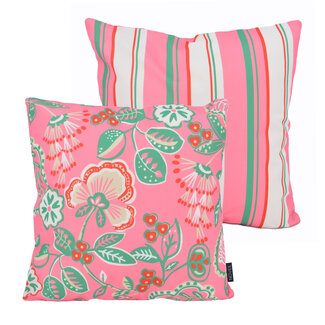 NOVÉE Flower/Stripe - Outdoor Rosa Kissenbezug | 45x45 cm | Baumwolle