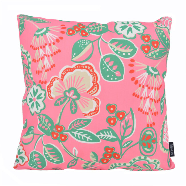 Flower/Stripe - Roze Outdoor Kussenhoes | 45x45 cm | Katoen