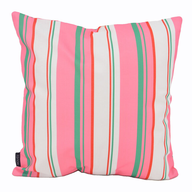 Flower/Stripe - Outdoor Rosa Kissenbezug | 45x45 cm | Baumwolle