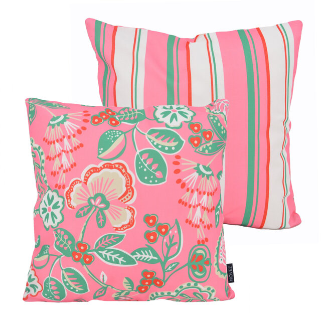 Sierkussen Flower / Stripe - Roze Outdoor | 45 x 45 cm | Katoen