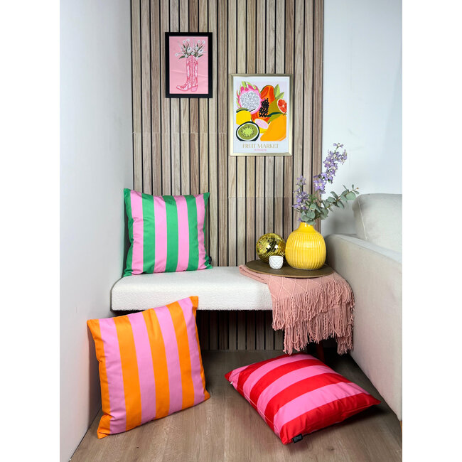 Streep Groen/Roze Kussenhoes | 45x45 cm | Katoen/Polyester