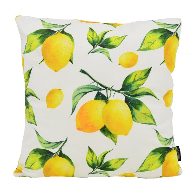 Citroenen Wit/Geel | 45 x 45 cm | Kussenhoes | Katoen/Polyester
