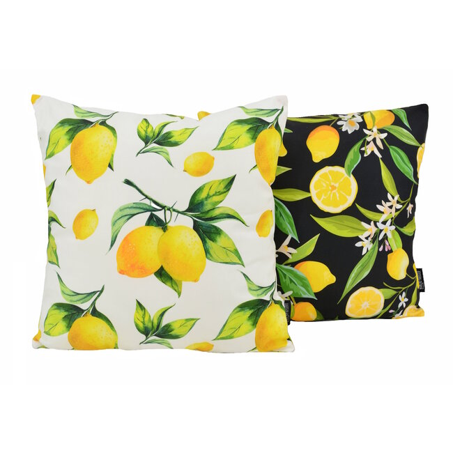 Citroenen Wit/Geel | 45 x 45 cm | Kussenhoes | Katoen/Polyester