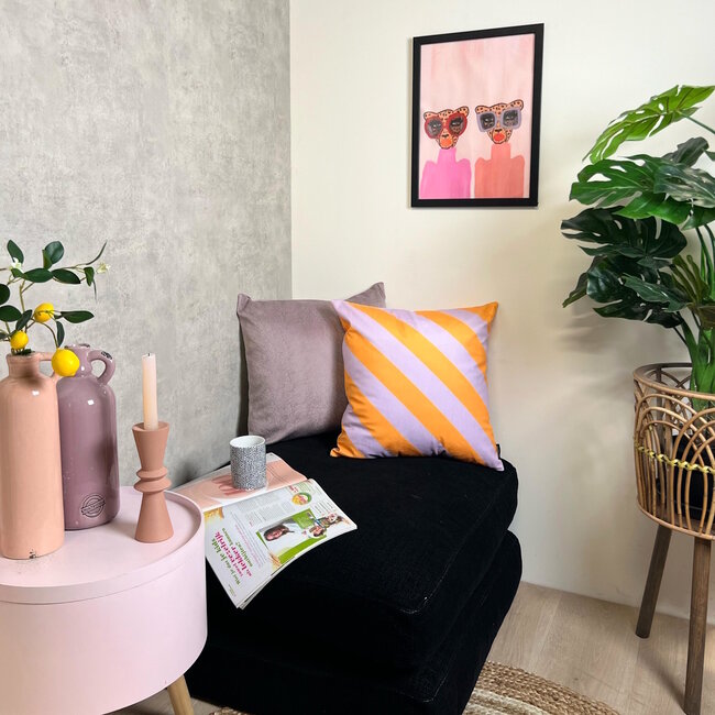 Sierkussen Stripe Lila/Geel | 45 x 45 cm | Katoen/Polyester