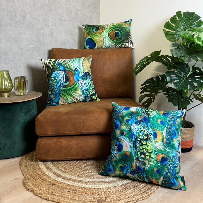 Blue Peacock Kussenhoes | 45x45 cm | Katoen/Polyester