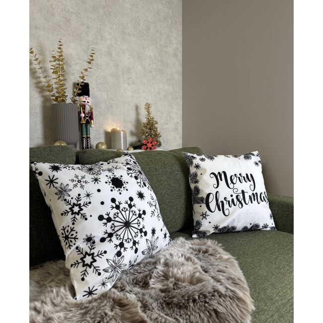 Sneeuw Schwarz Weiß Kissenbezug | 45x45 cm | Baumwolle/Polyester