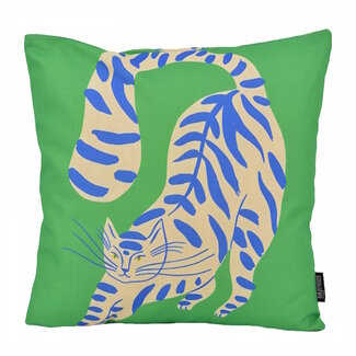 Gek op kussens! Green Cat Kissenbezug | 45x45 cm | Baumwolle/Leinen