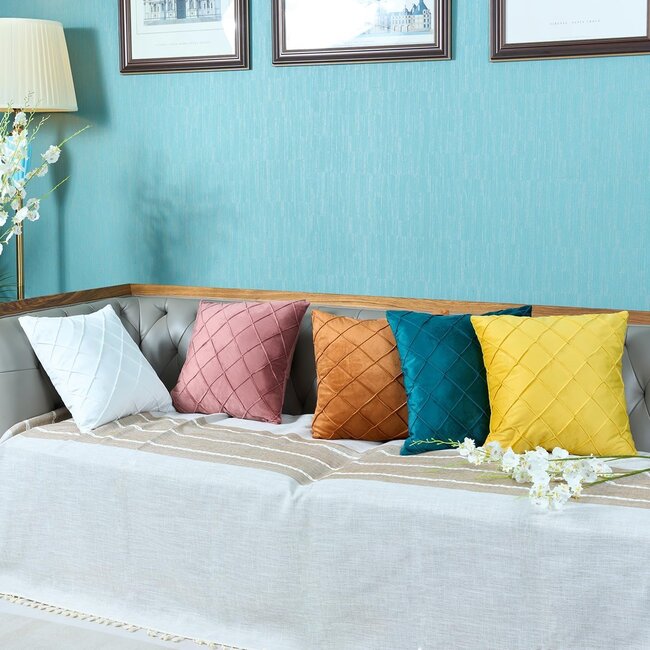 Velvet Cross Geel | 45 x 45 cm | Kussenhoes | Velvet/Polyester