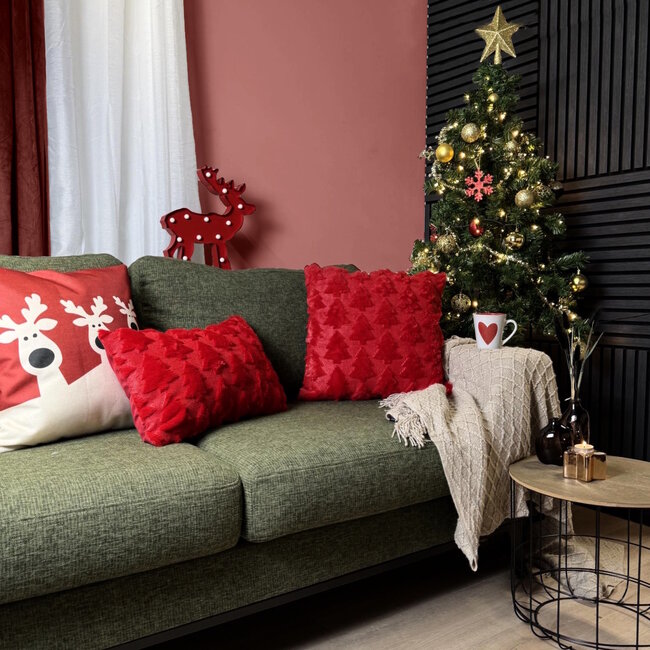 Sierkussen Furry XMAS Tree Rood | 45 x 45 cm | Polyester