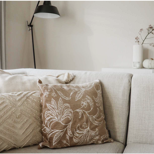 Sierkussen Lena Leafs Donkerbeige | 45 x 45 cm | Katoen/Polyester