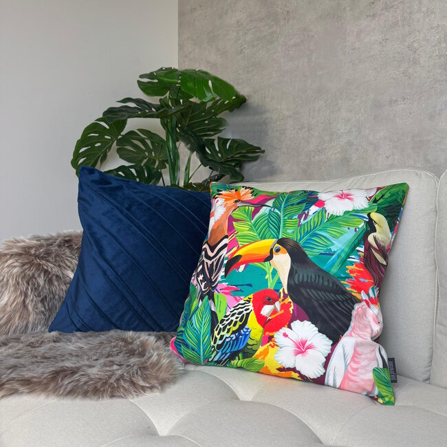 Velvet Stripe Blauw Kussenhoes | 45x45 cm | Velvet/Polyester