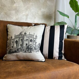 Streep Zwart/Beige Kussenhoes | 45x45 cm | Katoen/Polyester