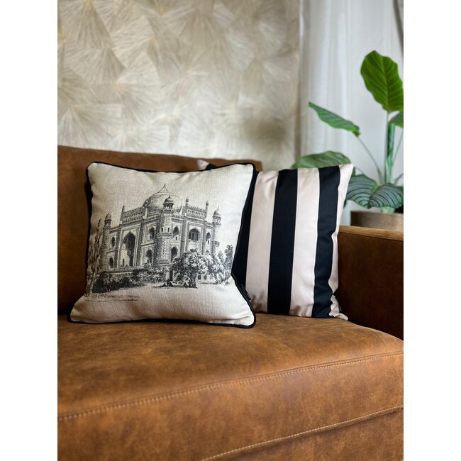 Streep Zwart/Beige | 45 x 45 cm | Kussenhoes | Katoen/Polyester