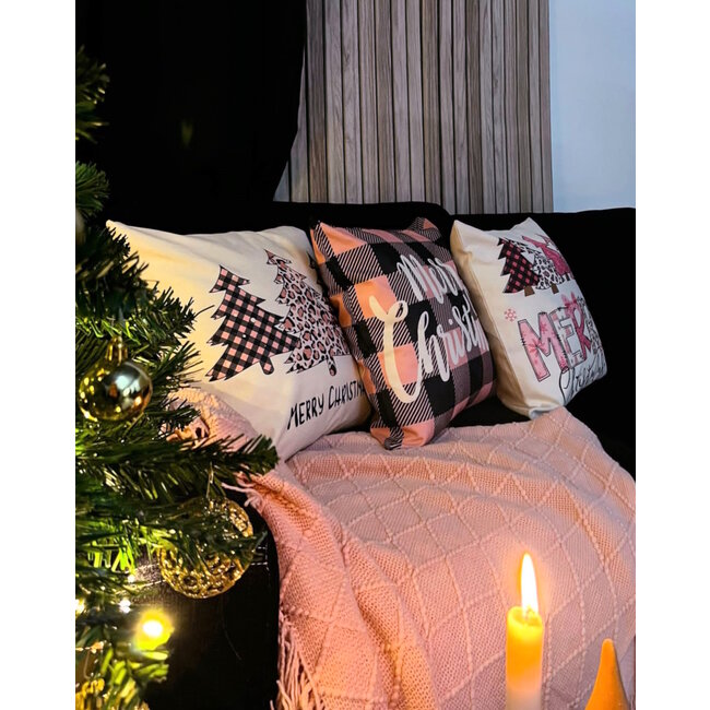 Merry Christmas - Pink #4 Kissenbezug | 45x45 cm | Baumwolle/Leinen