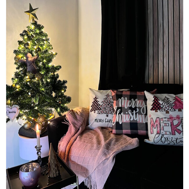 Sierkussen Merry Christmas - Pink #4 | 45 x 45 cm | Katoen/Linnen