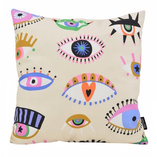 Gek op kussens! Colorful Eyes Creme | 45 x 45 cm | Kussenhoes | Katoen/Polyester
